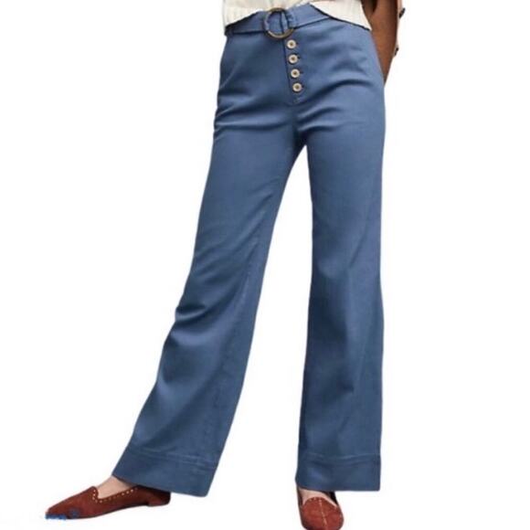 Anthropologie Cassidy Wide Leg High Rise
Belted Pants Blue Size 12 - Picture 2 of 11